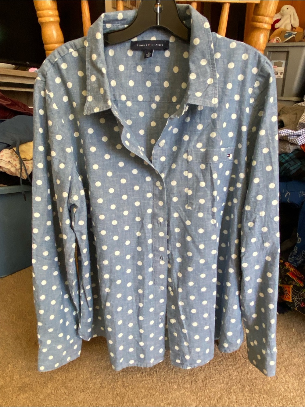 Tommy Hilfiger Polka Dot Long Sleeve Button Up Shirt Size XL Blue